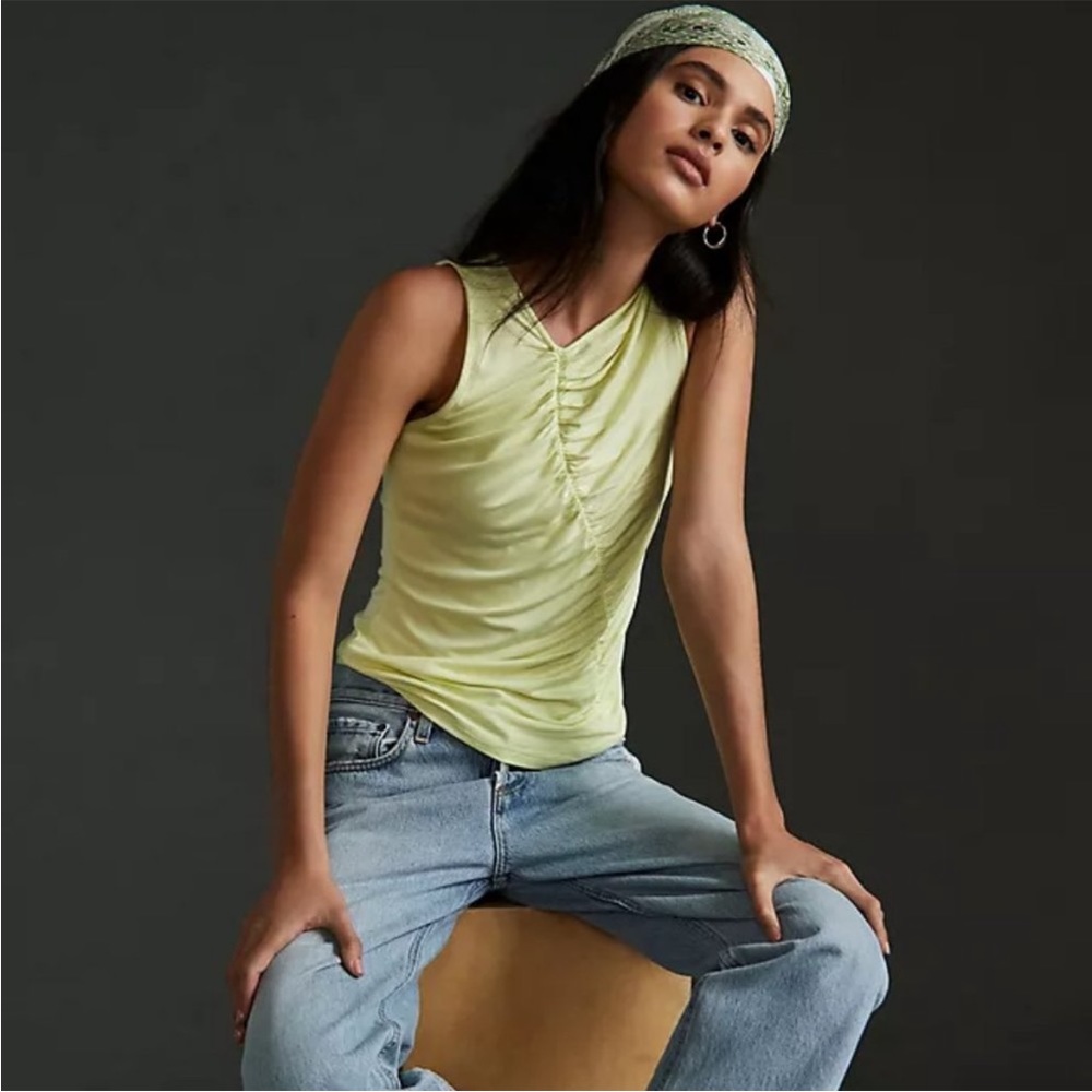 Anthropologie Diagonal Ruched Tank in Lime